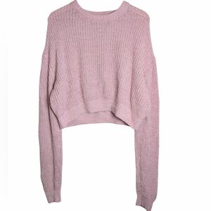 Urban Outfitters Crochet Knit Cropped Sweater Size L Pink Drop Shoulder Spring